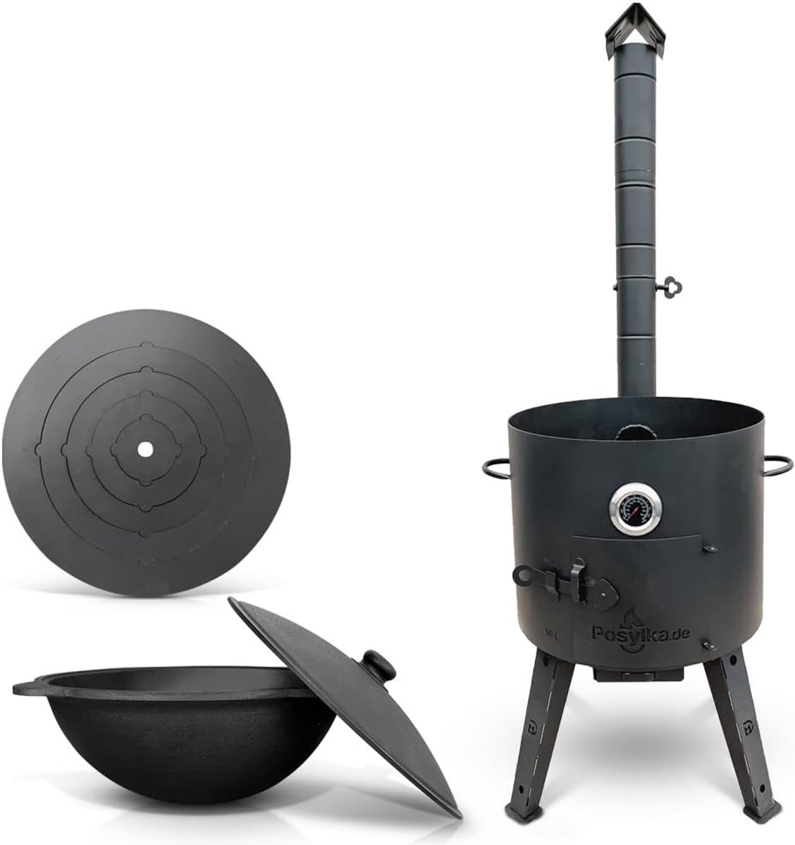 Buitenhaard Kazan - Vuuroven Gietijzer - Tuinfeest Verwarmen - Dikwandig 9 mm - Ø 44 cm 16 L - Zwart