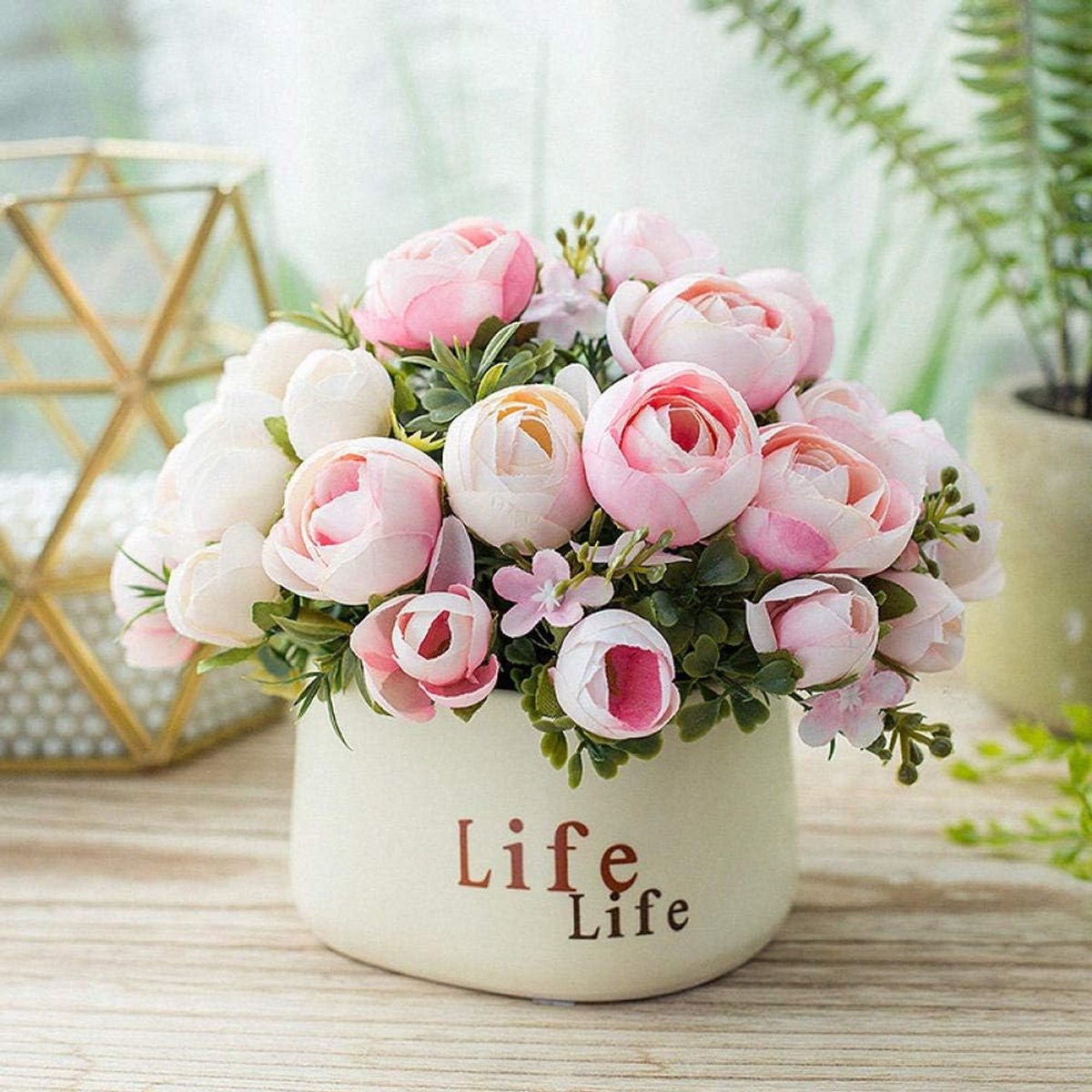 Nepbloem Rozen Zonnebloemen - Kunstbloemen Pot - Decoratie Huis - Realistisch Uiterlijk - 