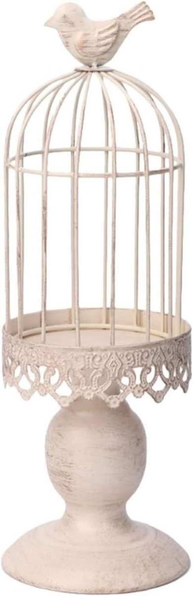 Kandelaar Vogelkooi - Decoratieve Lantaarn - Sfeervol Huis - Rustieke Stijl - Hangend Model - Wit