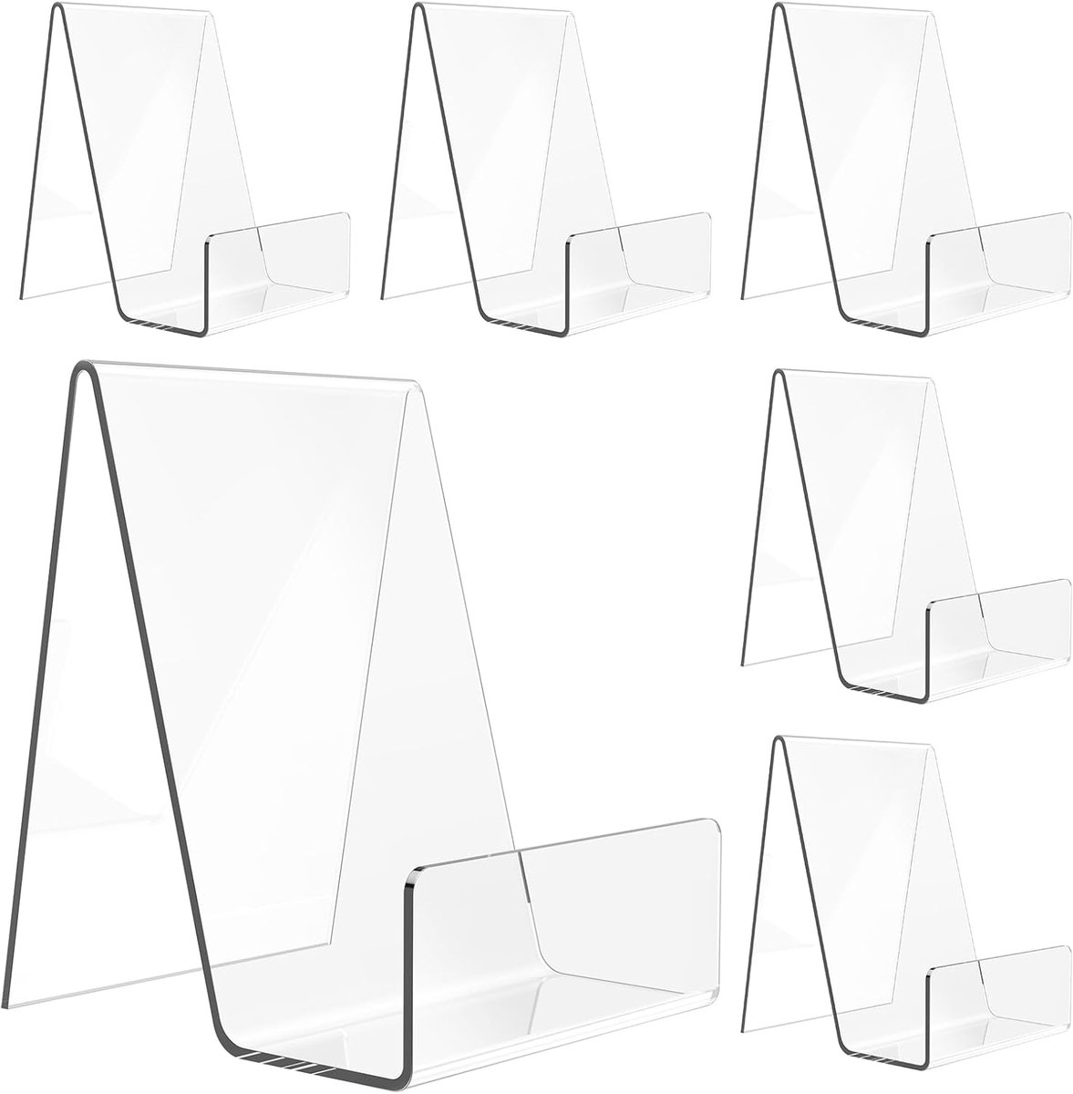 OLOEY Set van 6 acrylboekstandaards-doorzichtige ezelstandaards voor presentatie-boekpresentatiehouders-presentatiestandaards voor albums-cd’s-tijdschriften-ansichtkaarten-foto’s-borden-kunstwerken-telefoons en tablets