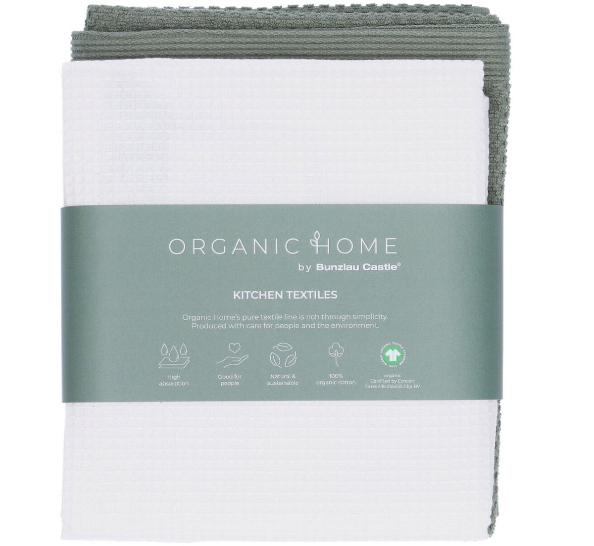 Organic Home Luxe set keukentextiel - Theedoek Tundra White + Keukendoek Forest Green - keukentextiel - theedoeken - biologisch katoen