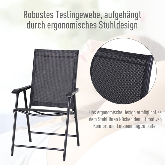 Klapstoel met armleuningen, set van 2, campingstoel, visstoel, metaal, zwart, 58 x 64 x 94 cm — afbeelding 5