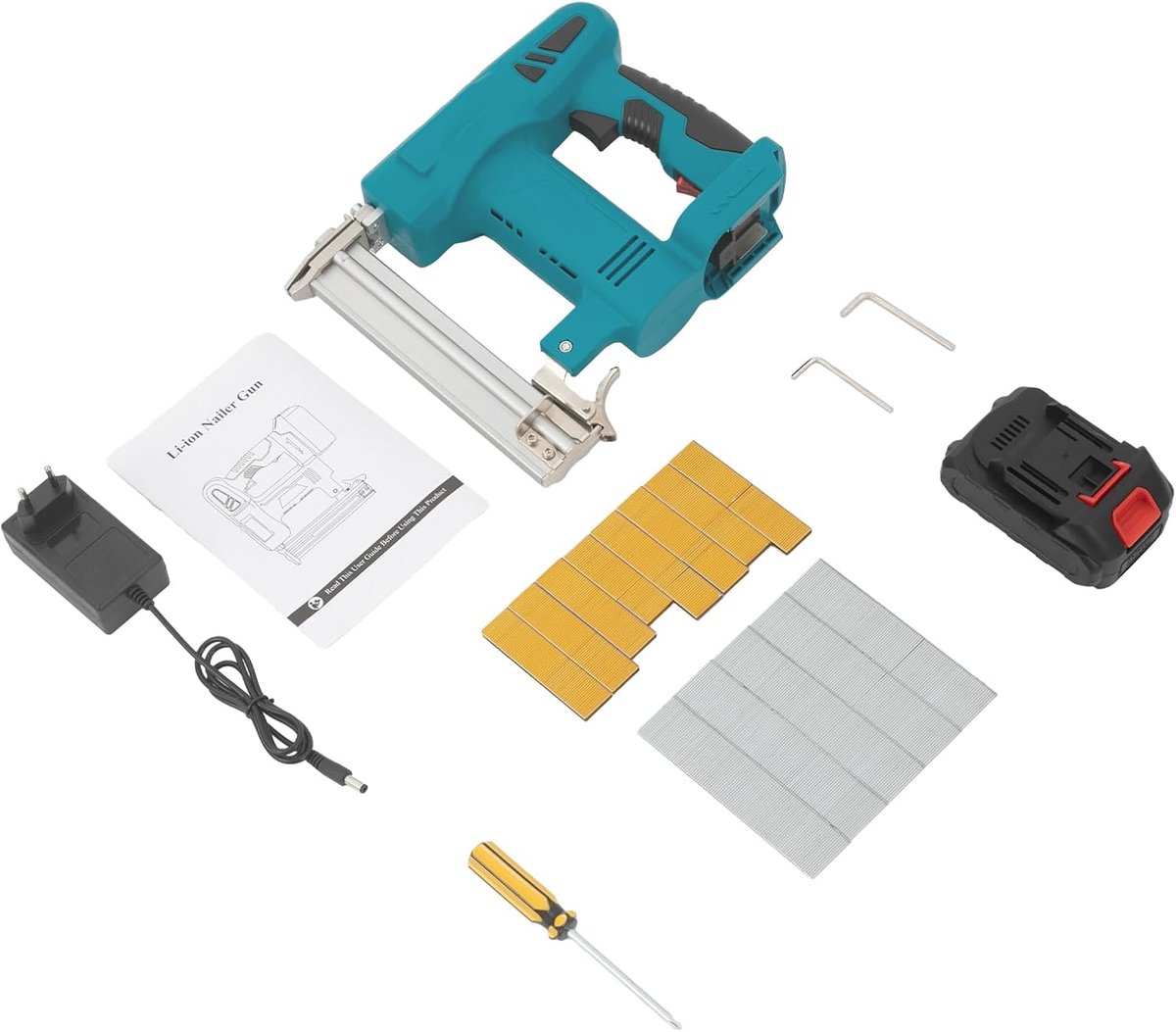 Elektrisch Tackergeweer - Accugeweer - Houtbewerking - 2-in-1 Multifunctioneel - 80 Spijkers/Min - Cyaanblauw