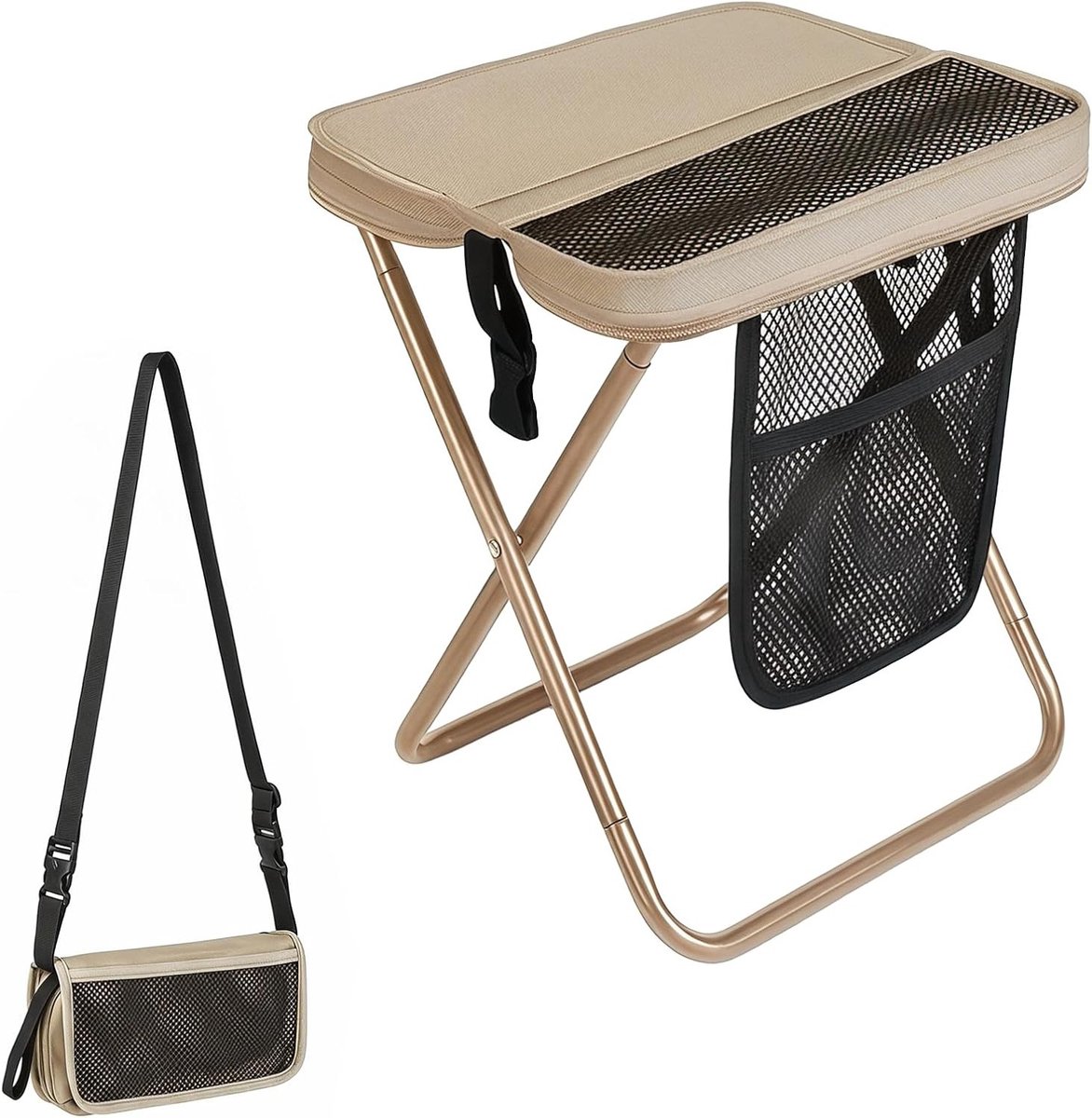 Opvouwbare campingkruk, lichte klapstoel voor picknick en trekking, houdt tot 120 kg, ideaal voor vissen en tuingebruik (beige)