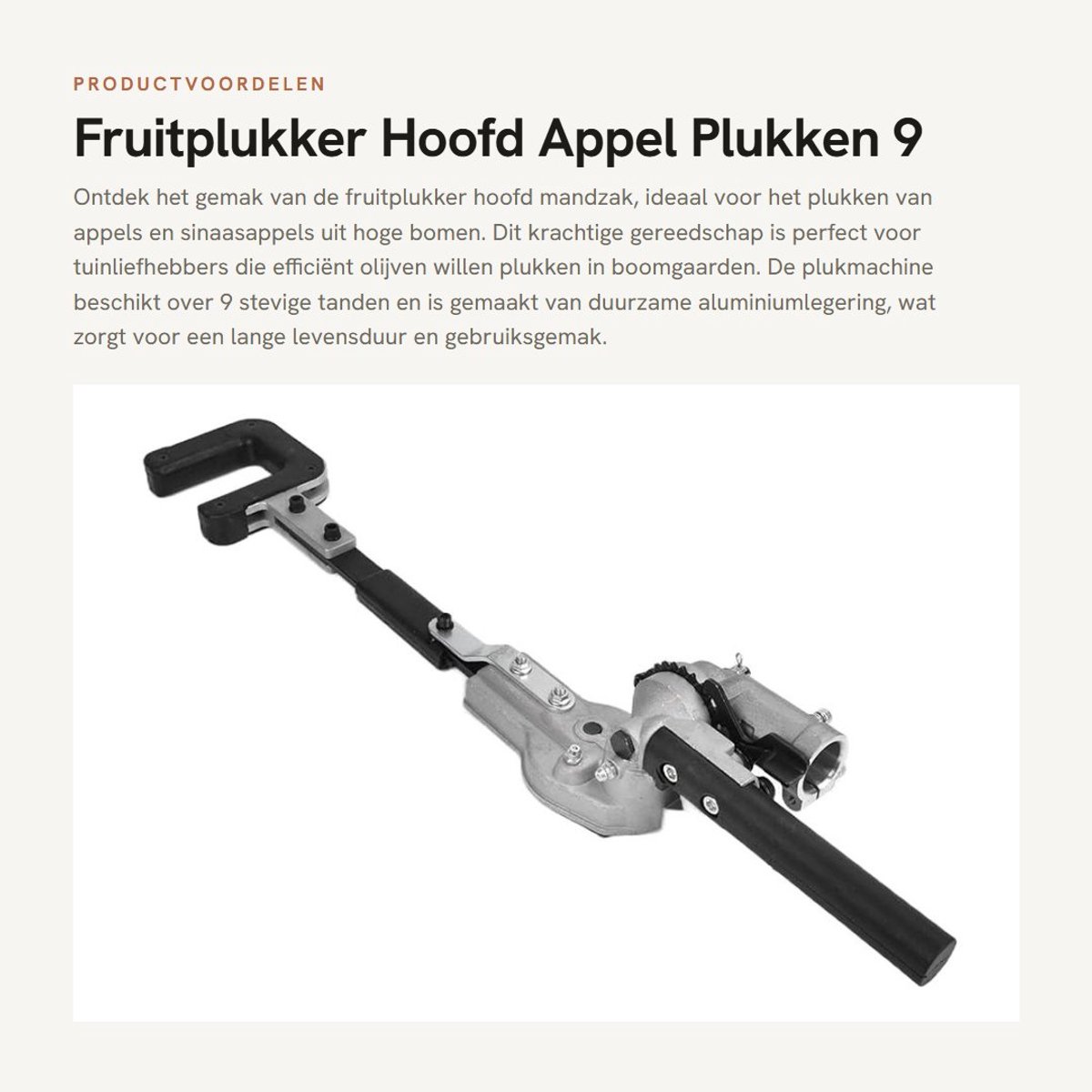 Dailygoods- Fruitplukker Hoofd 26 mm - Aluminiumlegering - 9 Tanden - Olijven Plukken - Tuingrijper - Duurzaam Materiaal - Plukker