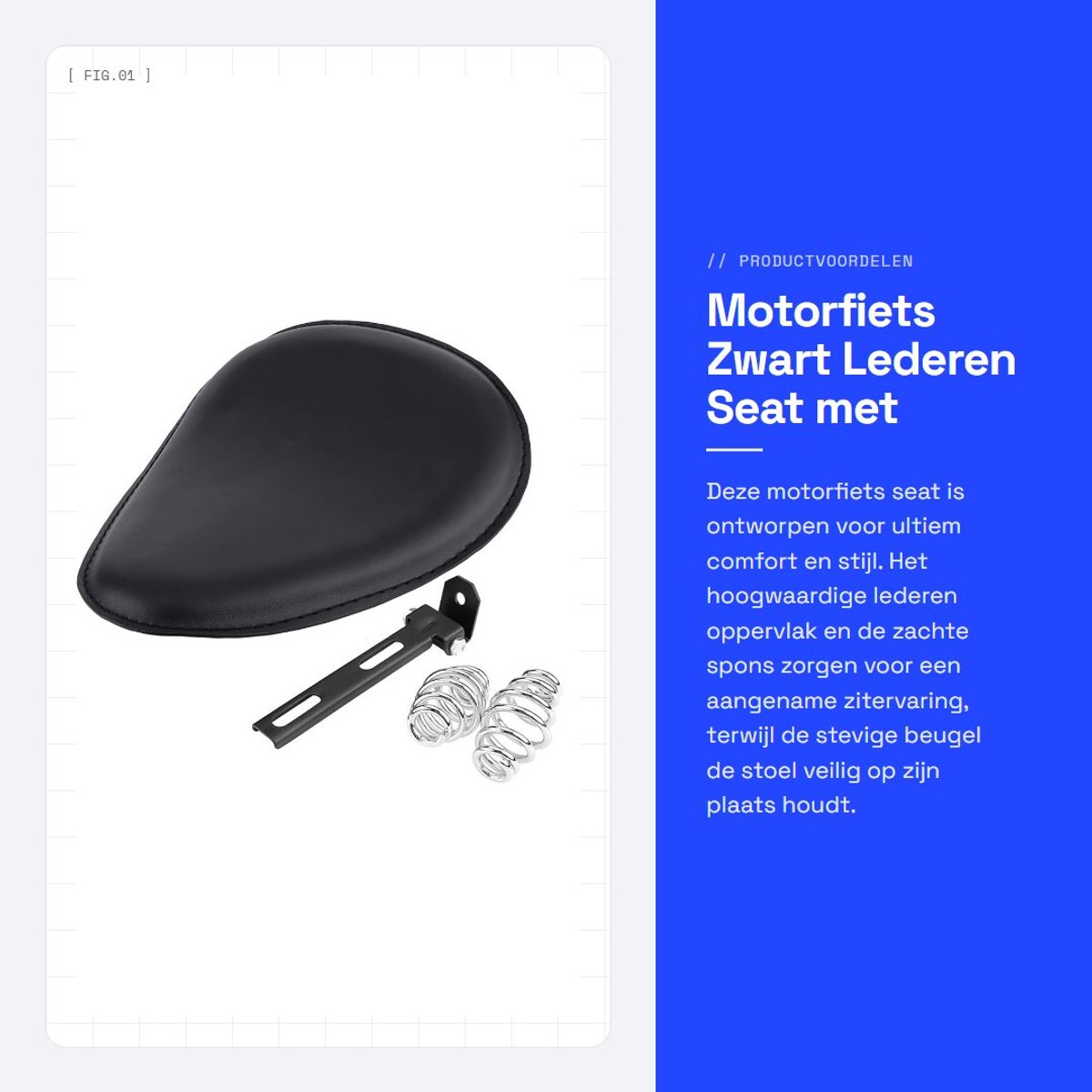 Dailygoods- Motorfiets Zadel Hoogwaardig Leer - Beugel/Steun - Vintage Design - Comfortabel Zitgevoel - Geschikt voor Bobber/Chopper - Afmetingen 31x25 cm - Motorzadel