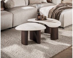 Salontafel Milano organisch set van 2 - 3d keramiek Taj mahal marmer - Japandi - 88x54x35 cm