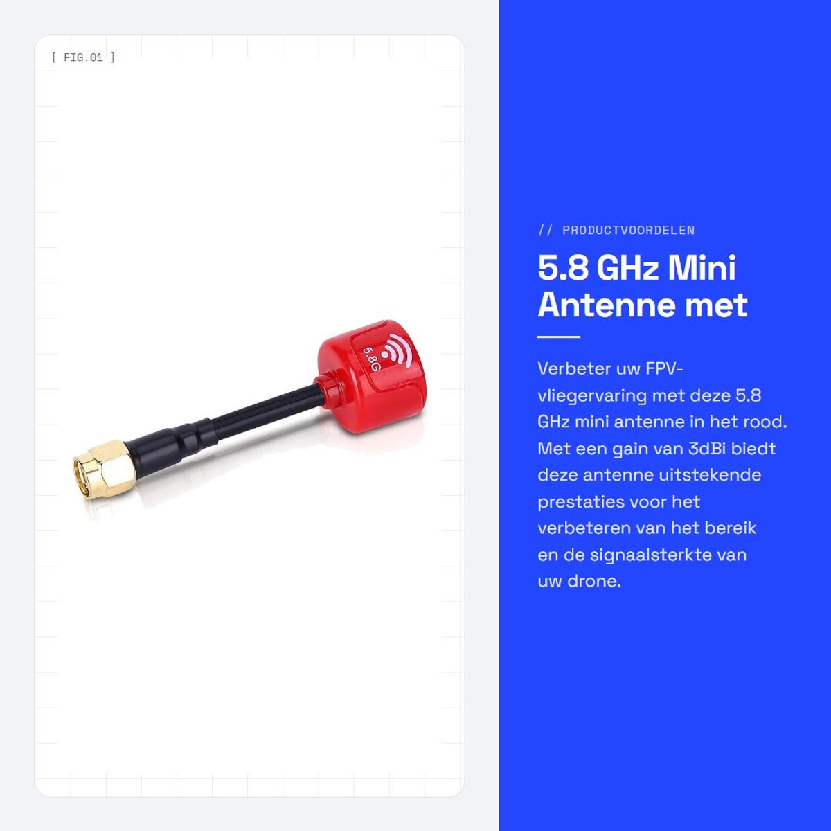 Dailygoods- Antenne 5.8GHz 3dBi RHCP - Antenne voor FPV Racing Drone - Antenne met SMA/RP-SMA connector - Directionele antenne - Hoogwaardige ABS - Eenvoudig te installeren