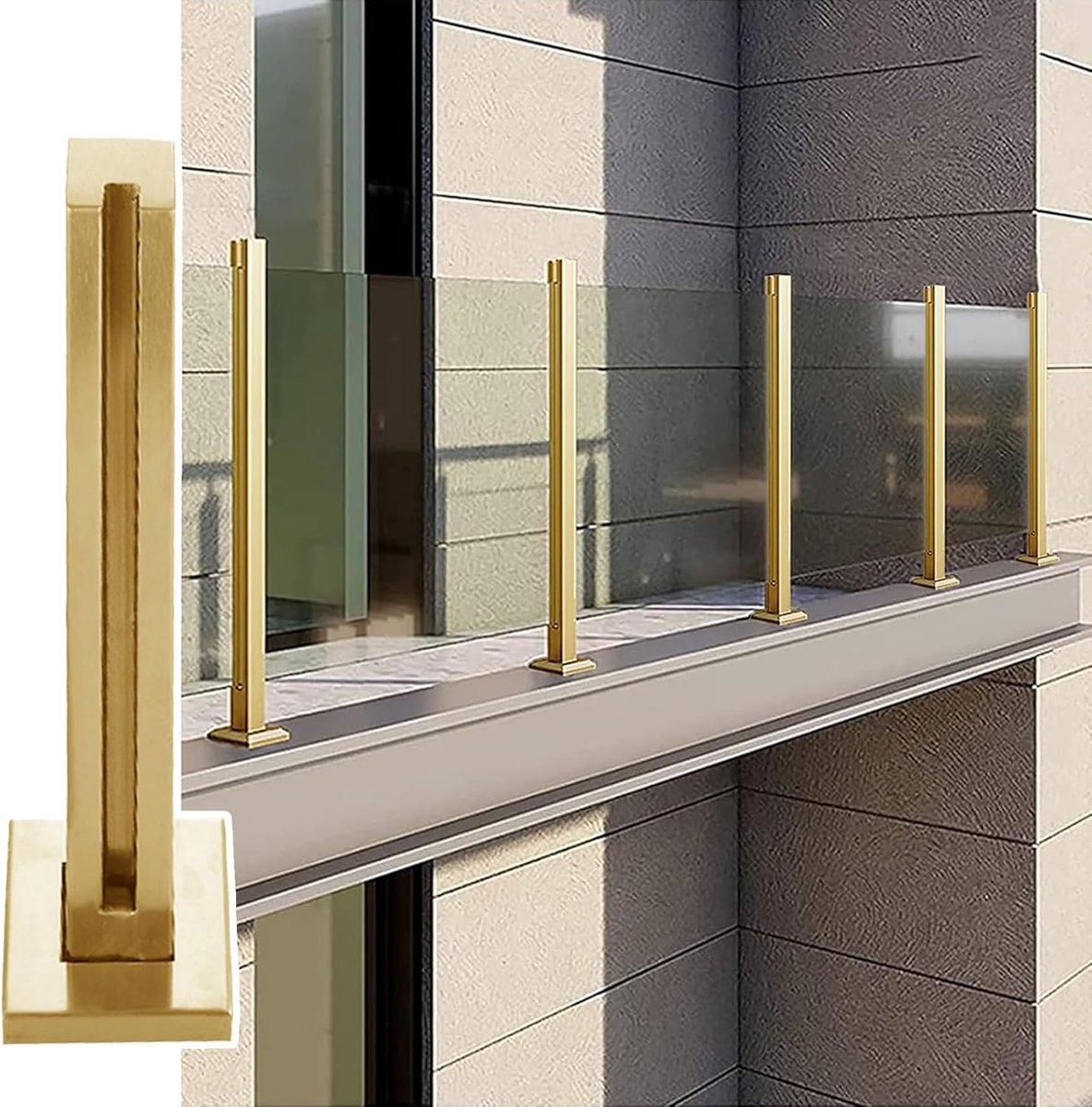 Glazen Balustrade Paal - Hekwerk Kolom - Balkon Afscheiding - Roestvrij Staal - 80 cm - Goud