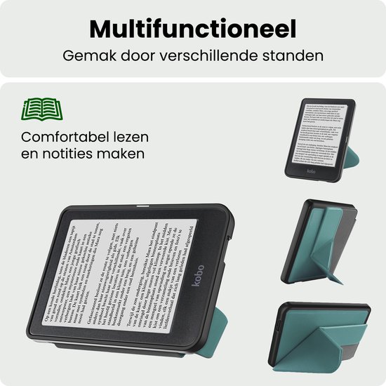 Hoes Geschikt voor Kobo Nia Hoesje Bookcase Cover Hoes Trifold Met Screenprotector - Hoesje Geschikt voor Kobo Nia Hoes Cover Case - Donkergroen — afbeelding 3