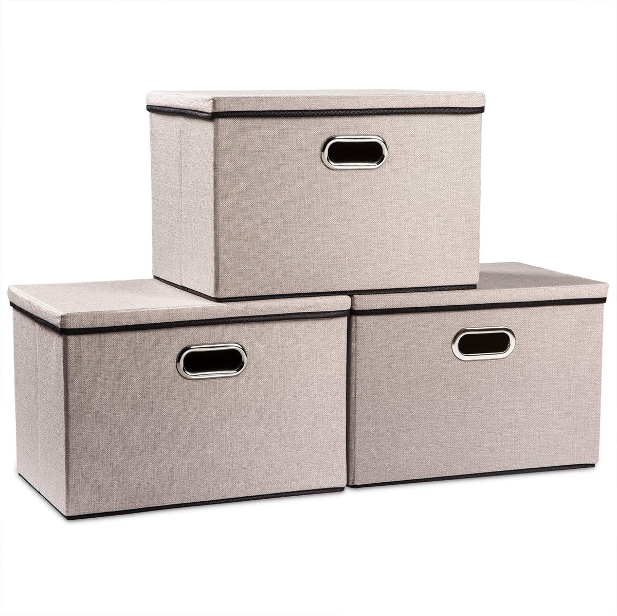 Dailygoods- Opbergdozen met Deksel - Opvouwbare Decoratieve Dozen - Linnen Stof - 3 Stuks - 43x30x30cm - Duurzaam en Ruimtebesparend - Opbergmand