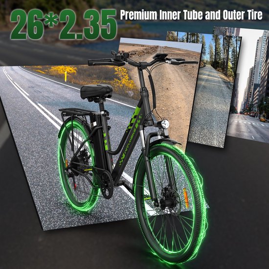 WITAMBIKE C26 pro Elektrische Fiets - 26 inch - Max 25km/u - 250W - 36V 20Ah - 100km - Shimano 7-Speed- Zwart — afbeelding 3