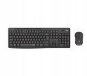 Zwart Logitech draadloos toetsenbord en muis met USB-ontvanger, op witte achtergrond.