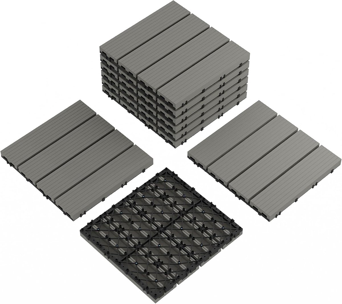 WPC Kliktegels 30x30 cm - Set van 9 Stuks (ca. 0,81 m²) - Composiet Terrastegels met Houtnerf - Antislip & Waterdicht - Balkontegels & Tuintegels - Donkergrijs