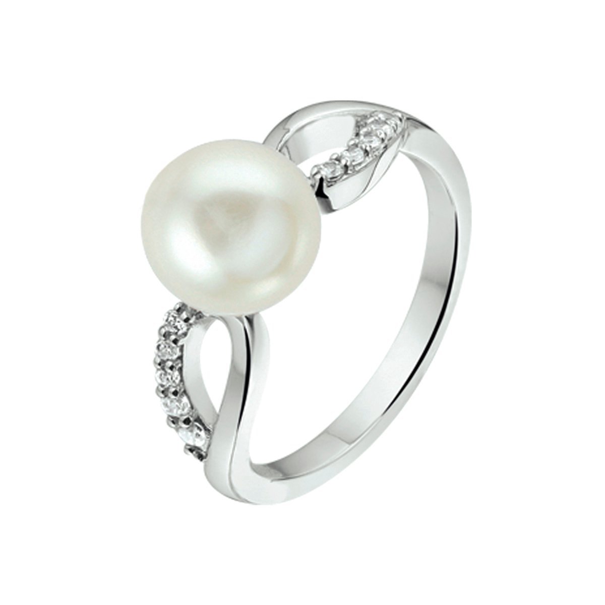 Zilver Gerhodineerde Ring parel en zirkonia 1319925 18.50 mm (58)