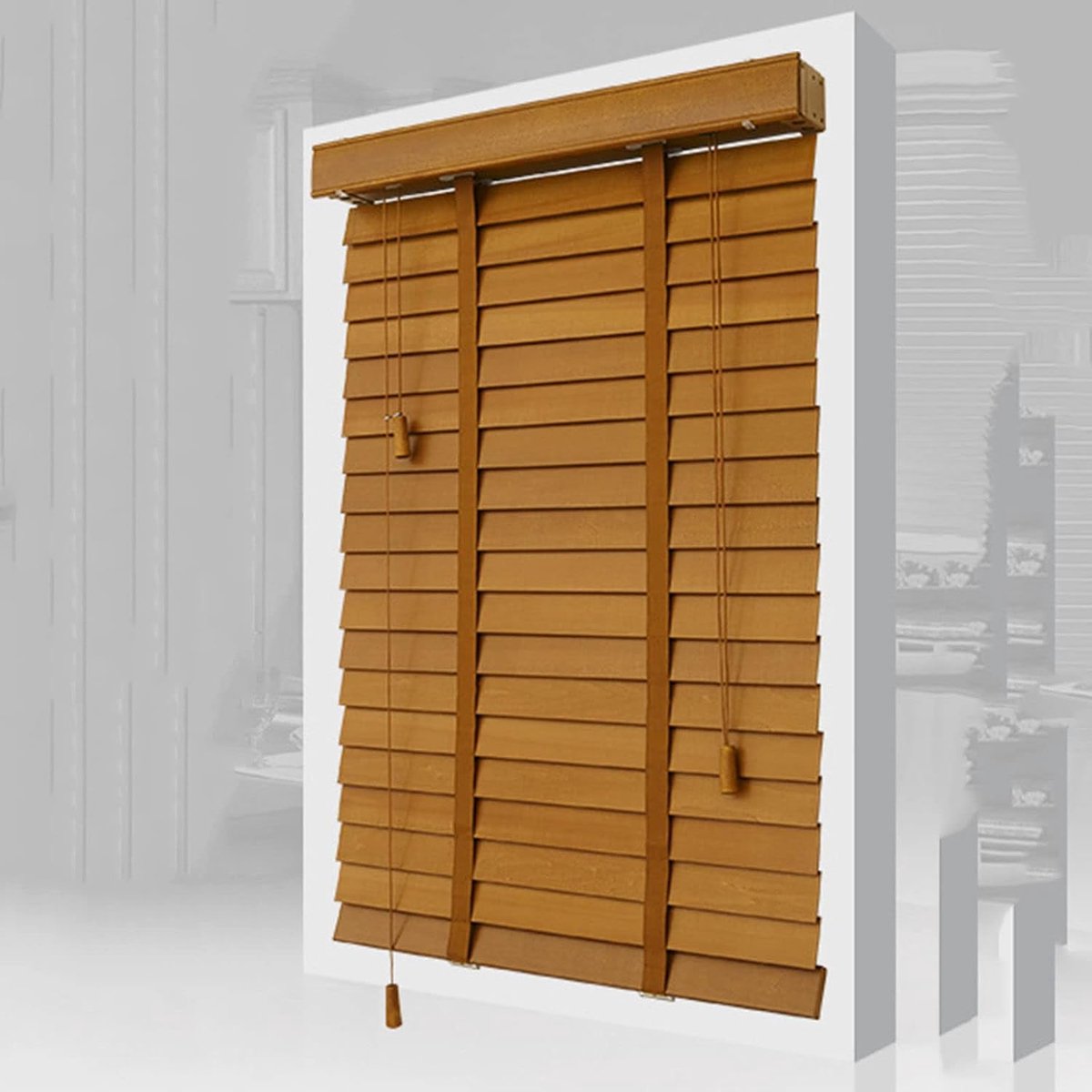Houten Jaloezieën - Raambekleding - Privacy en Zonwering - Massief Houten Lamellen - 70x130cm - Natuurlijk Hout