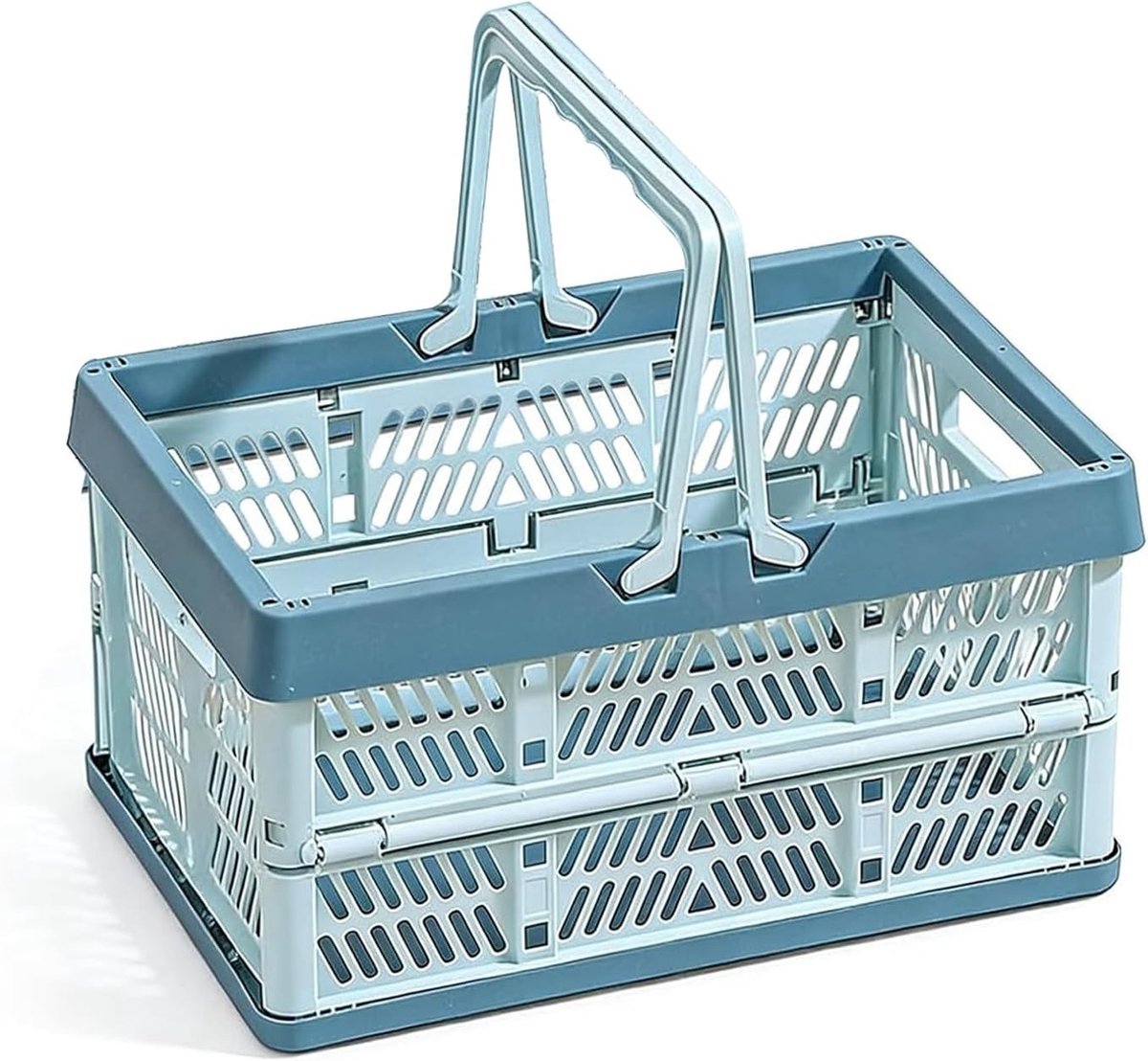Vouwbare mand met handvat, grote capaciteit voor fruit, boodschappen en als opbergdoos (Blauw)
