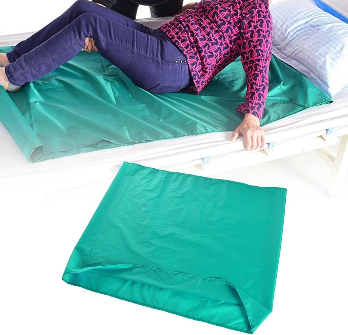 Glijdoek voor bedlegerigen - Transfer hulpmiddel - Patiënten verplaatsen - Dubbelzijdige glijcoating - 70 x 68 cm - Blauw/groen