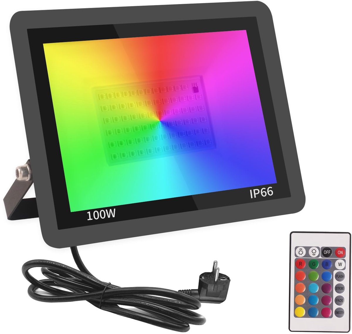 SnelShoppen - RGB Led-Spot voor Buiten 100 W, Dimbaar met Afstandsbediening, IP66 Waterdicht, Kleurverandering voor Feest, Disco, Kerstmis en Hallowee