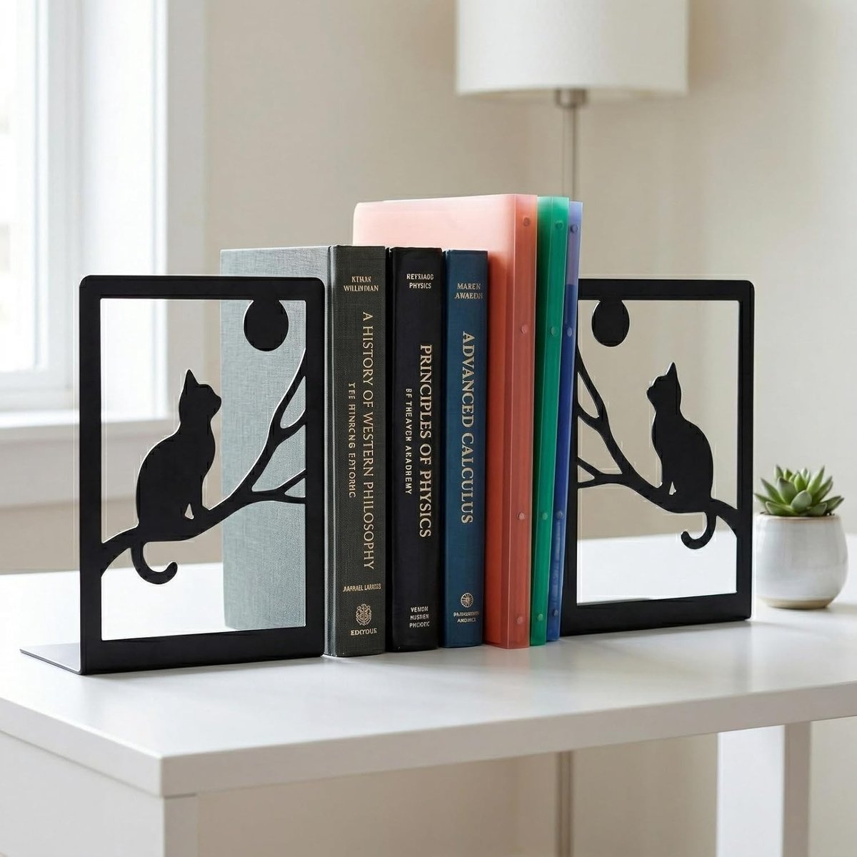 Schattige katten boekensteunen met antislipvoetjes voor boekenplank, school, bibliotheek en kantoor, zwart, 17 x 12 x 10 cm