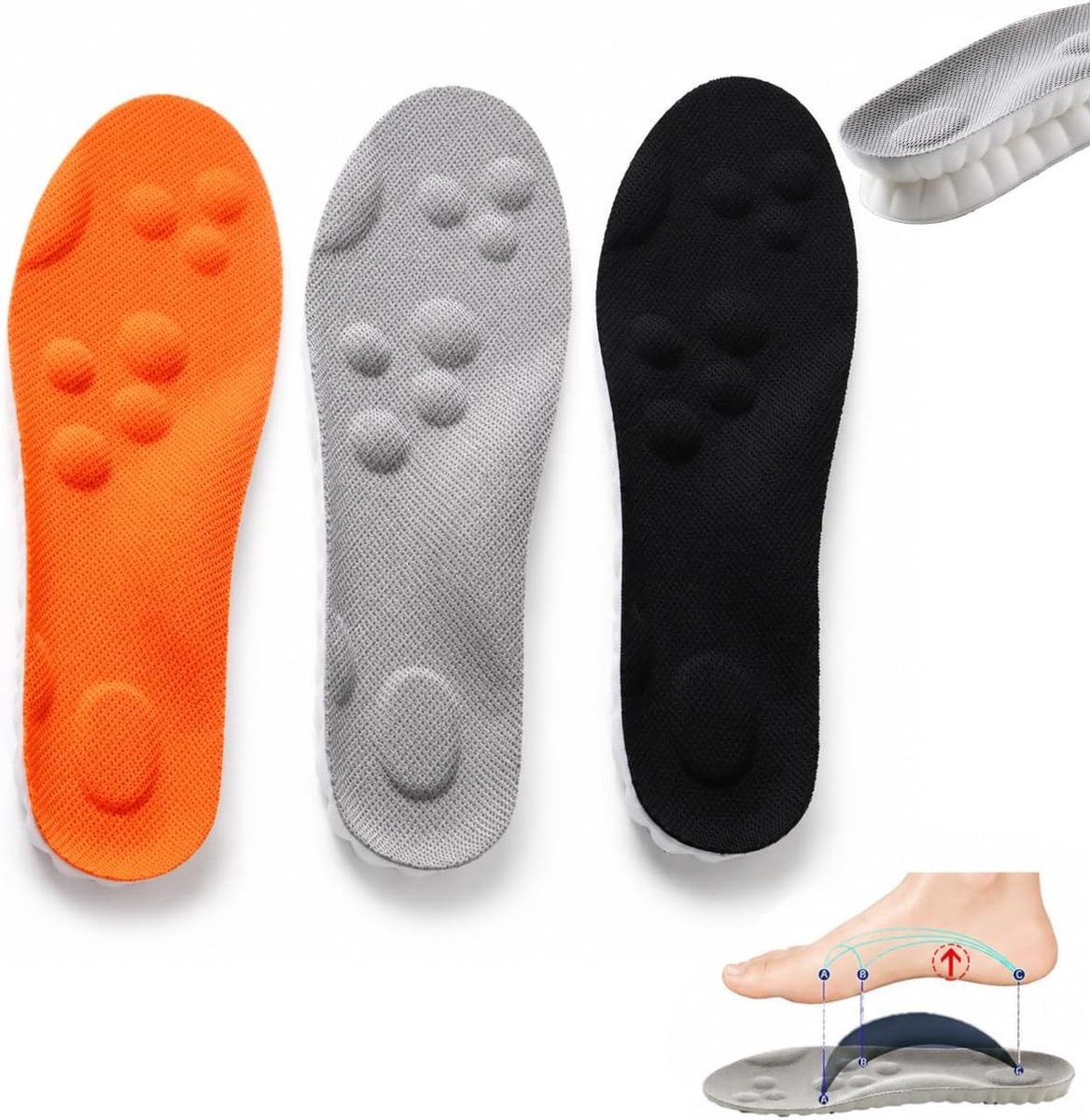 Orthopedische verlichtingszolen voor comfort en schokdemping | 4D Memory Foam inlegzolen, ademend, massage-effect, geschikt voor dames en heren