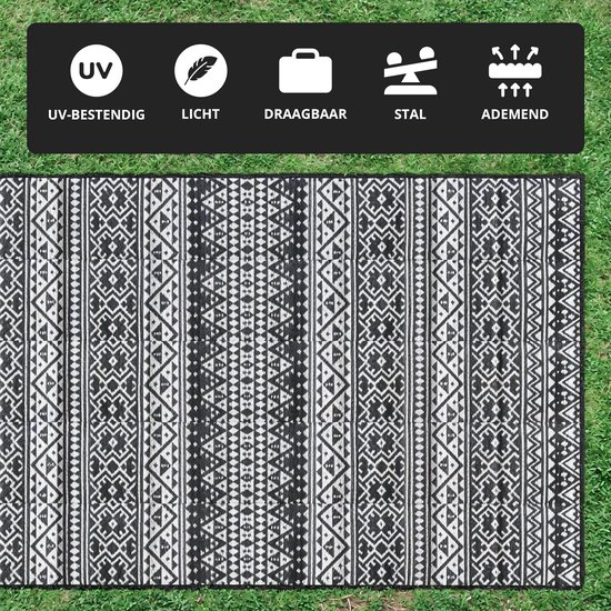 Buitenkleed - Picknickkleed Terraskleed - Kamperen en Terras - Weerbestendig Lichtgewicht - 270x300 cm - Zwart — afbeelding 4