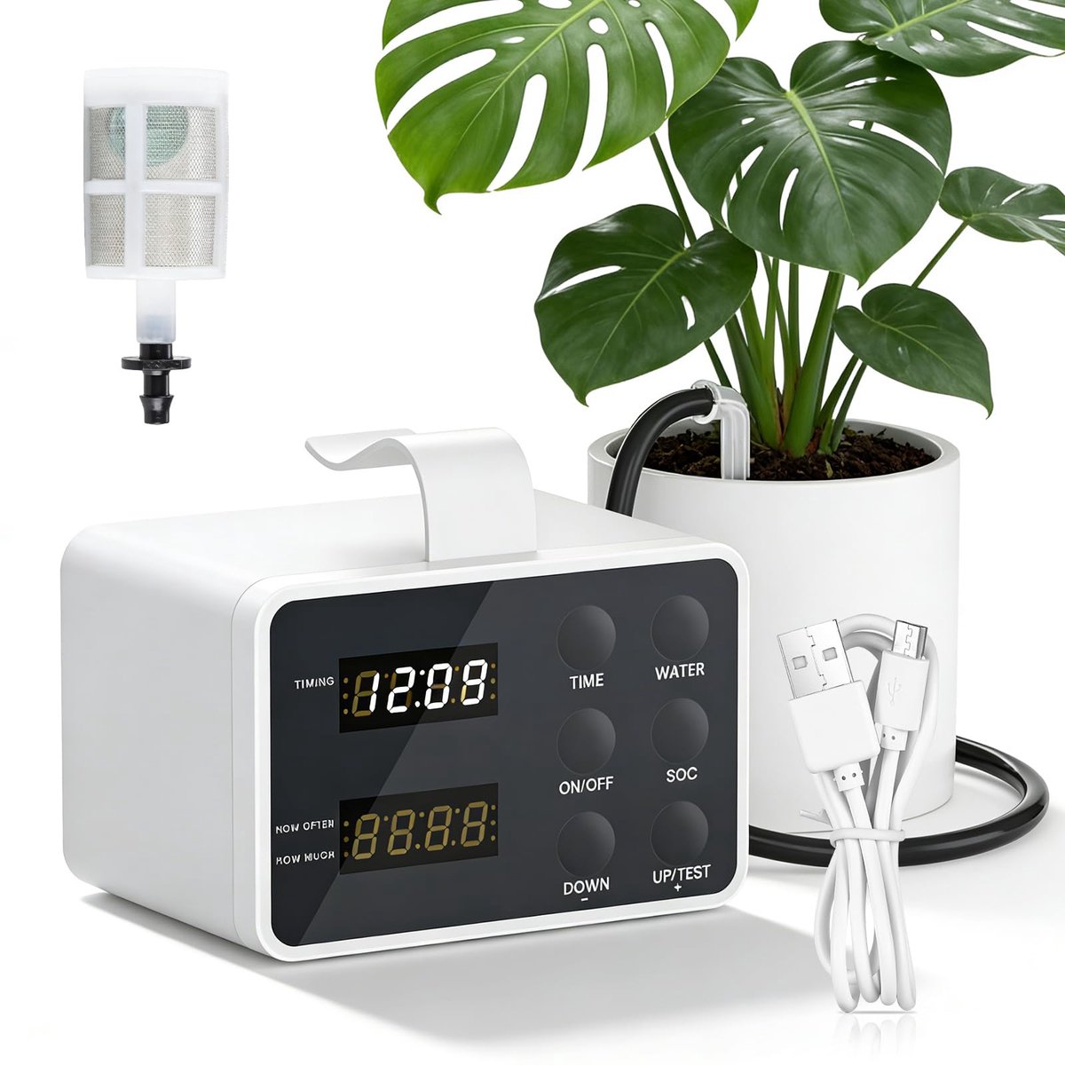 SnelShoppen - Automatische irrigatie voor binnen, bewateringssysteem met grote LED-display, druppelirrigatie met timer voor tot 15 planten, ideaal voo