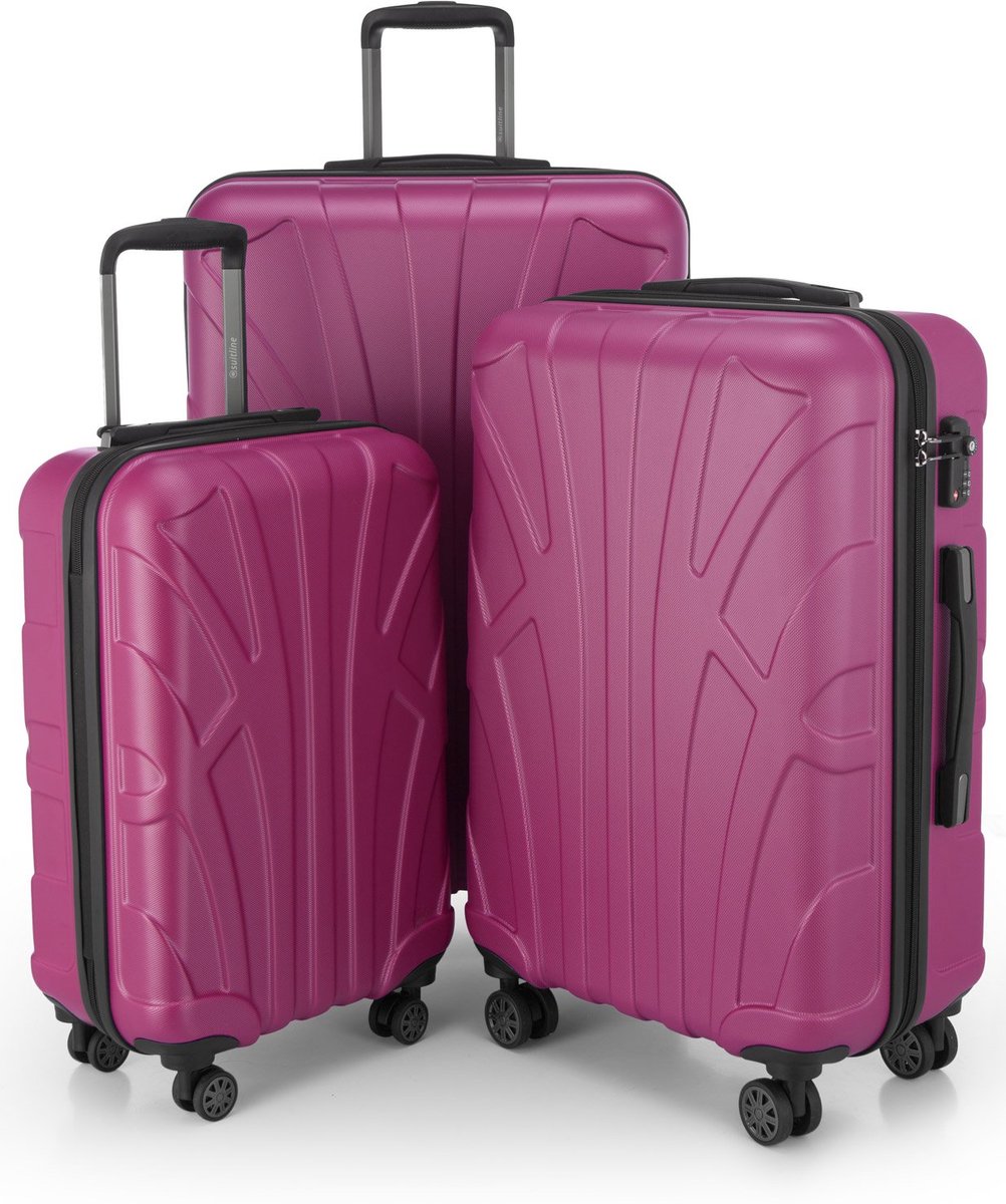 SnelShoppen - 3 Delige Kofferset ABS Harde Schaal Handbagage 55 cm, 66 cm, 76 cm - Uitbreidbaar met TSA Slot - Roze - Lichtgewicht Reisbagage voor Vak