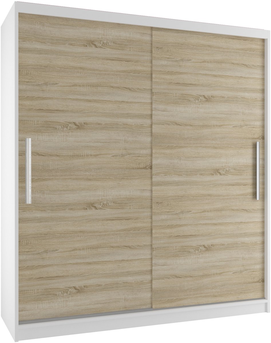 BELINI Verona SI Schuifdeurkast 133 cm Wit/Sonoma Eiken Mat - Garderobekast met Lades - Comfort Line Slaapkamerkast