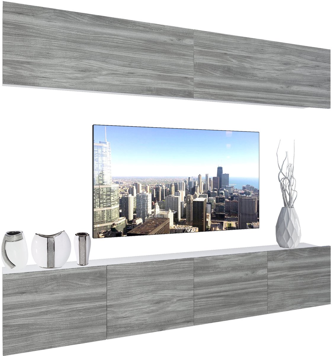 BELINI Wandmeubel NEX 6 - TV-Wandkast Set met LED-Verlichting Glamour Hout - Hoogglans Fronten