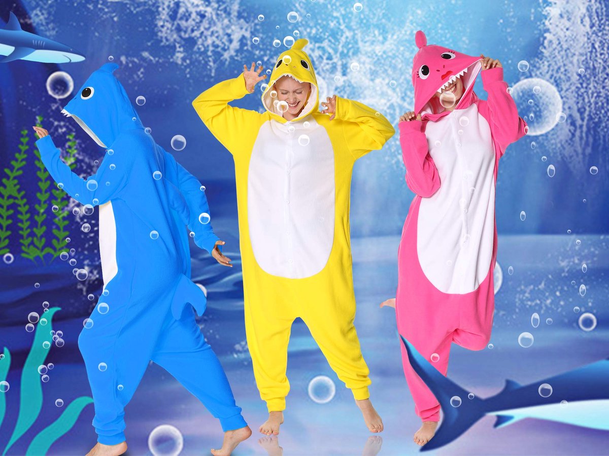 SnelShoppen - Volwassen Haaien Pyjama Jumpsuit Dierkostuum Cosplay Kostuum voor Halloween en Kerstmis, Unisex Slaapkleding, Blauw, XL