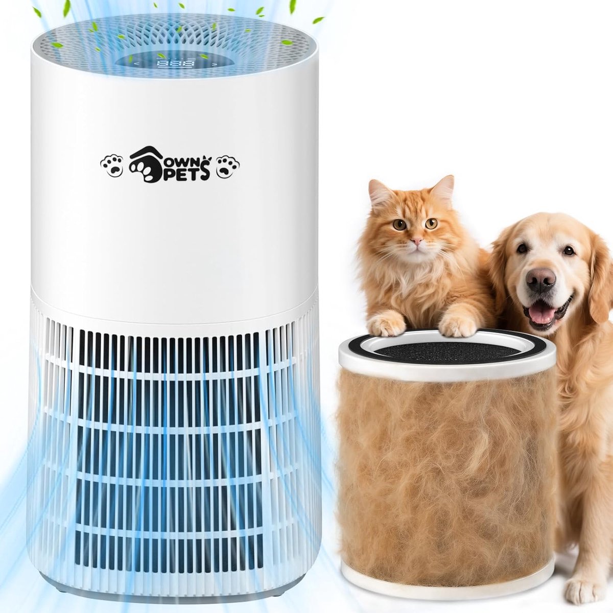 SnelShoppen - Luchtreiniger voor Slaapkamer tot 102 m², Huisdierluchtreiniger met PM 2,5-sensor, Herbruikbaar Voorfilter en Stille Slaapmodus 20 dB, V