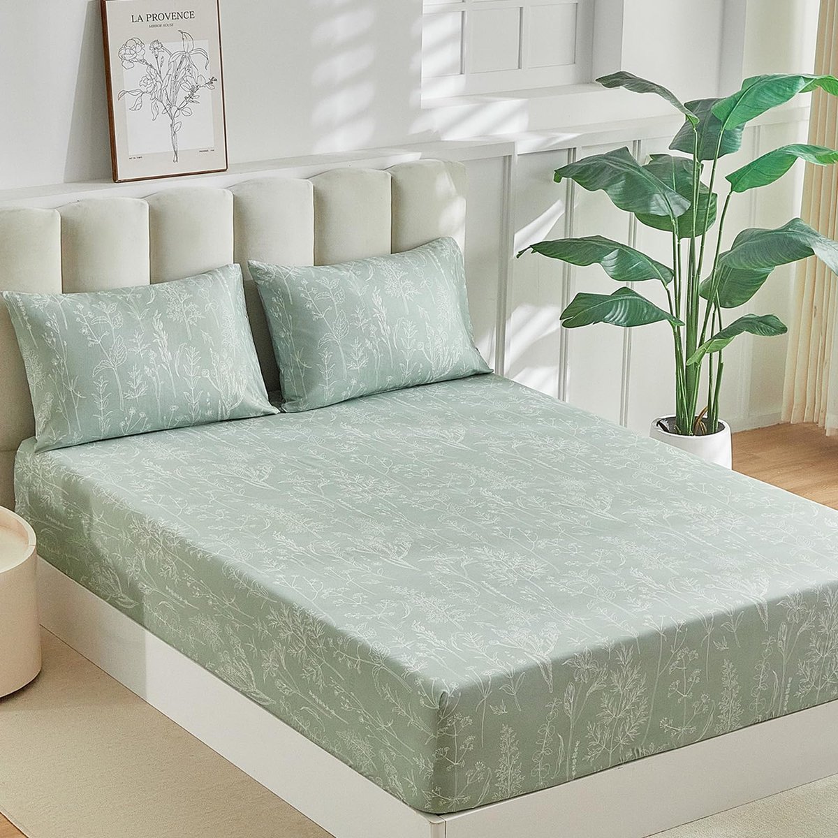 SnelShoppen - Fitted Sheet 160 x 200 cm, Dubbel, 35 cm Hoekhoogte, Inclusief 2 Kussenslopen 65 x 65 cm - Zachte Microfiber Hoeslaken met Handgetekende
