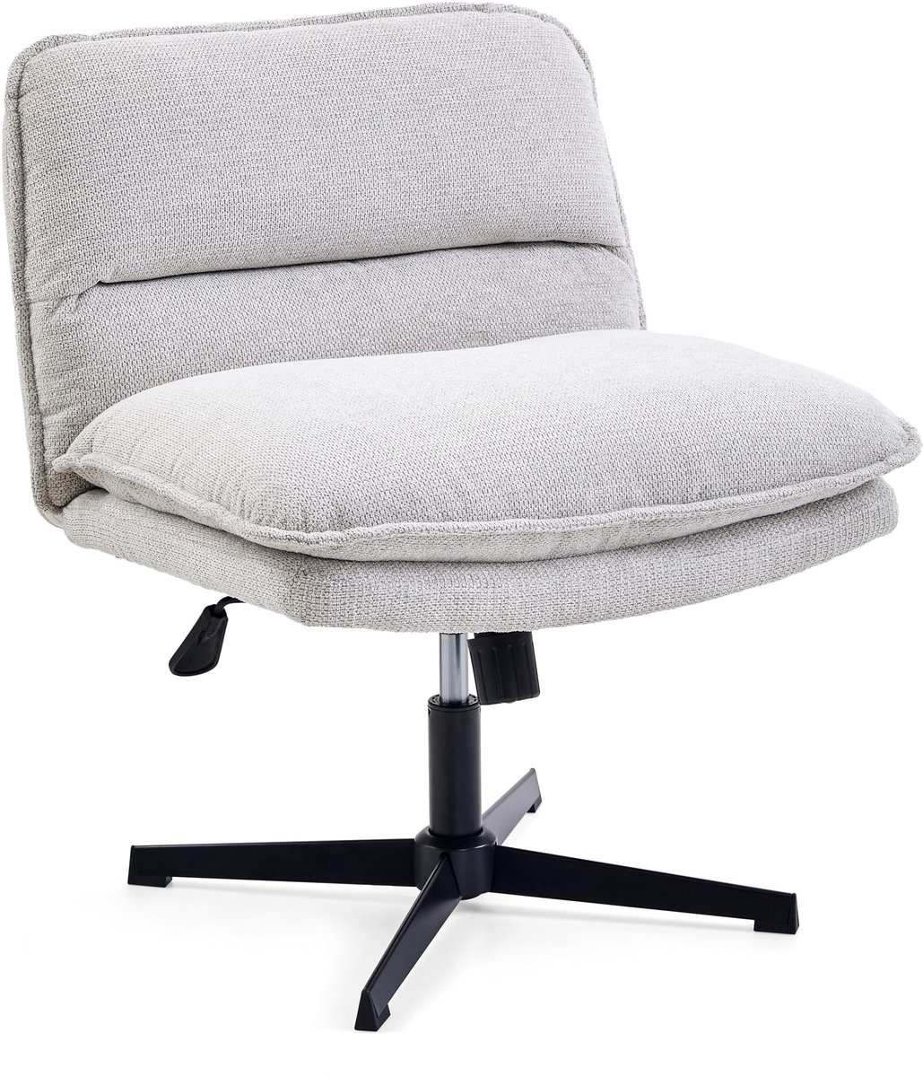 SnelShoppen - Ergonomische Bureaustoel zonder Armleuningen, Brede Kleermakersstoel met Gevoerde Zitting, Lichtgrijze Criss Cross Chair voor Thuiswerk