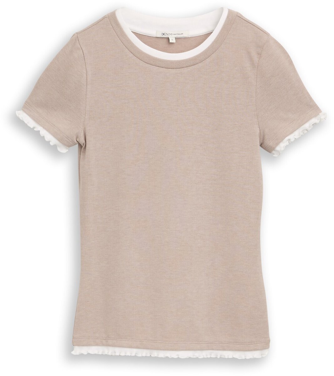Tom Tailor Denim - T-shirt in 2-in-1-look - Maat XL - atmosphere beige melange