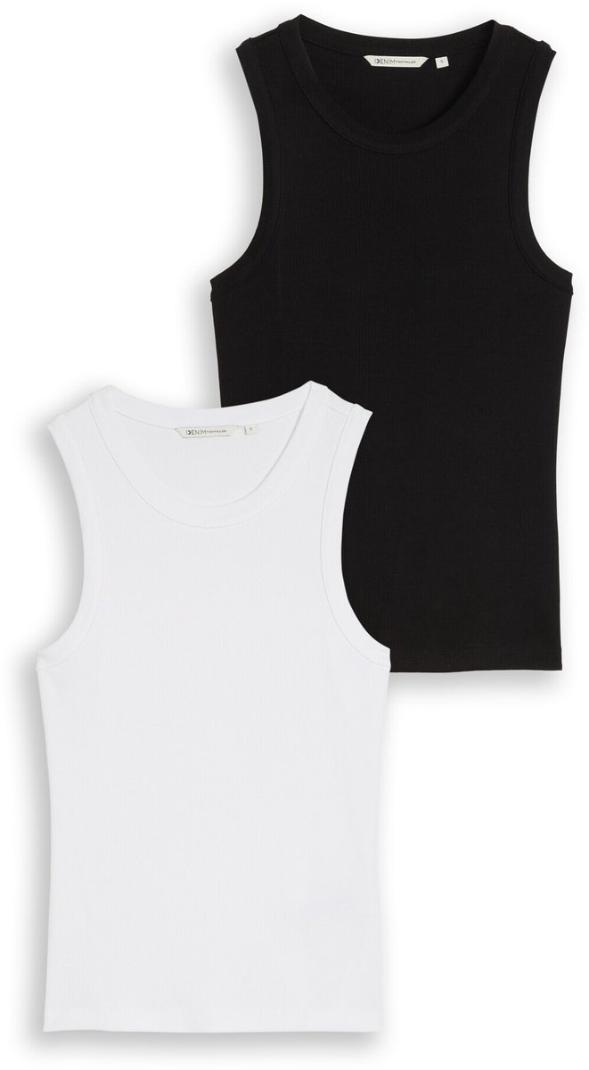 Tom Tailor Denim - Slim fit top in een set van 2 - Maat S - deep black