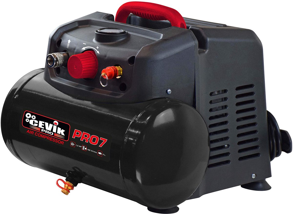 SnelShoppen - Luchtcompressor 6L Monoblok 75 dB 1,5 pk 8 bar Olievrij Onderhoudsvrij Transportwielen Ergonomische Handgreep voor Tuin, Klussen, Auto