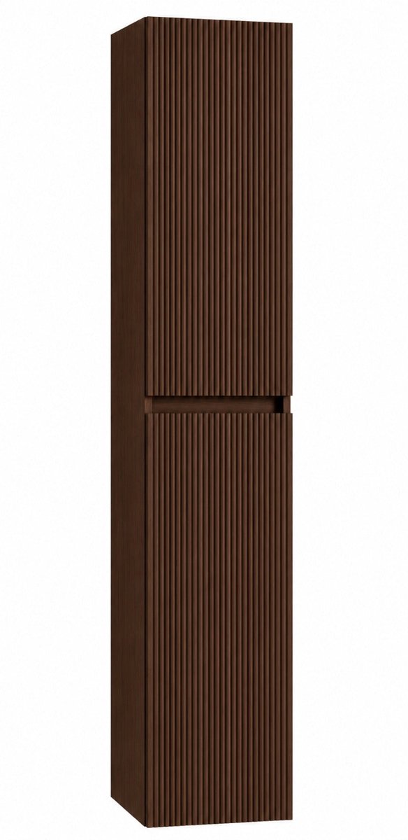 H&F Japandi Kolomkast Donker Walnoot 160 x 35 x 35 cm – Strak Design – Soft-Close – Vochtbestendig Multiplex – Badkamerkast