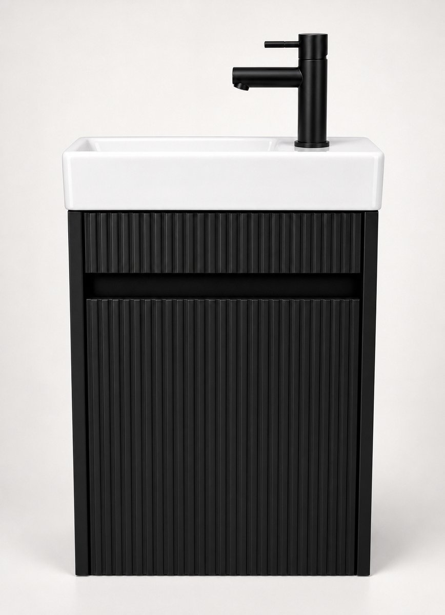 Luxelvia Toiletmeubel Mat zwart ( zwart, zwart) 40 x 22,5 x 63 cm – Strakke Design | Soft-close, Vochtbestendig Multiplex