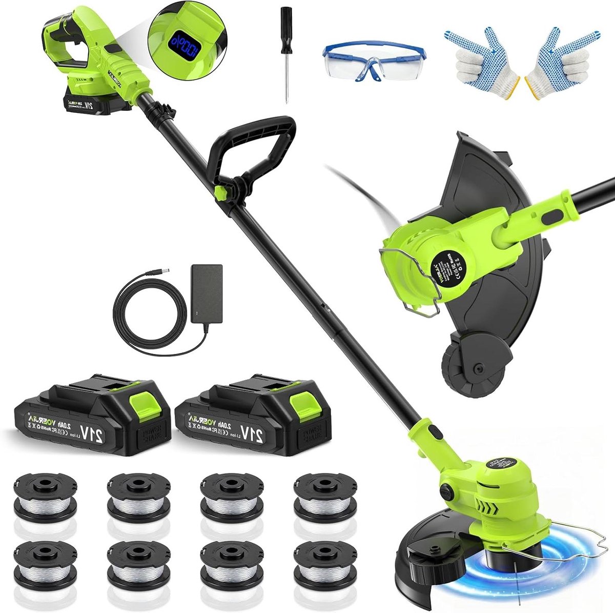Draadloze Bosmaaier - Elektrische Trimmer - Gazon Onderhoud - LCD Scherm - 30 cm Maaibreedte - Zwart
