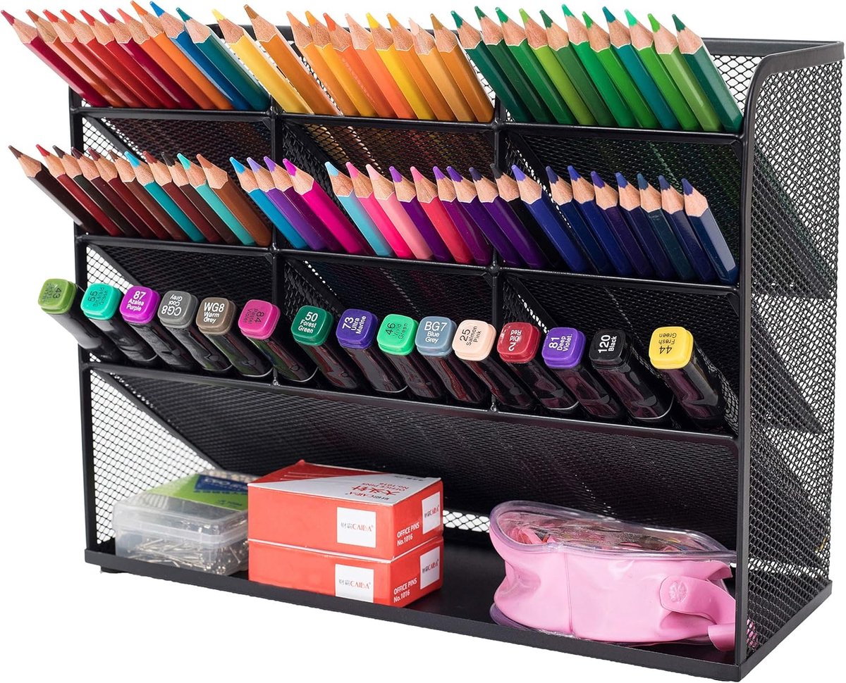 SnelShoppen - Multifunctionele Netbureau Organizer Desk Organizer Pennenhouder Box voor Thuis Kantoor School Opbergrek in Zwart en Wit