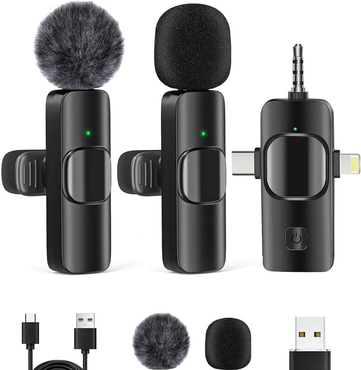 Draadloze 3-in-1 Lavalier Microfoon voor iPhone, iPad, Android en Laptop - Ideaal voor Video-opnames, YouTube, Vlogs en Live Streaming