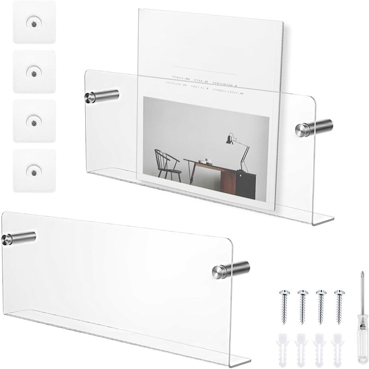 2 Stuks Duidelijke Acryl Tijdschrift Houder Wandmontage Rack met Montageset voor Boeken en Literatuur Opslag in Kantoor of Kamer, Ideaal voor Organisatie en Display 6x15.7x2.0in