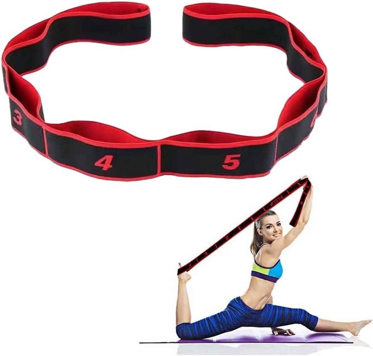 Yoga stretchband voor effectieve rek en flexibiliteit, zeer elastisch fitnessaccessoire voor gymnastiek en training - rood