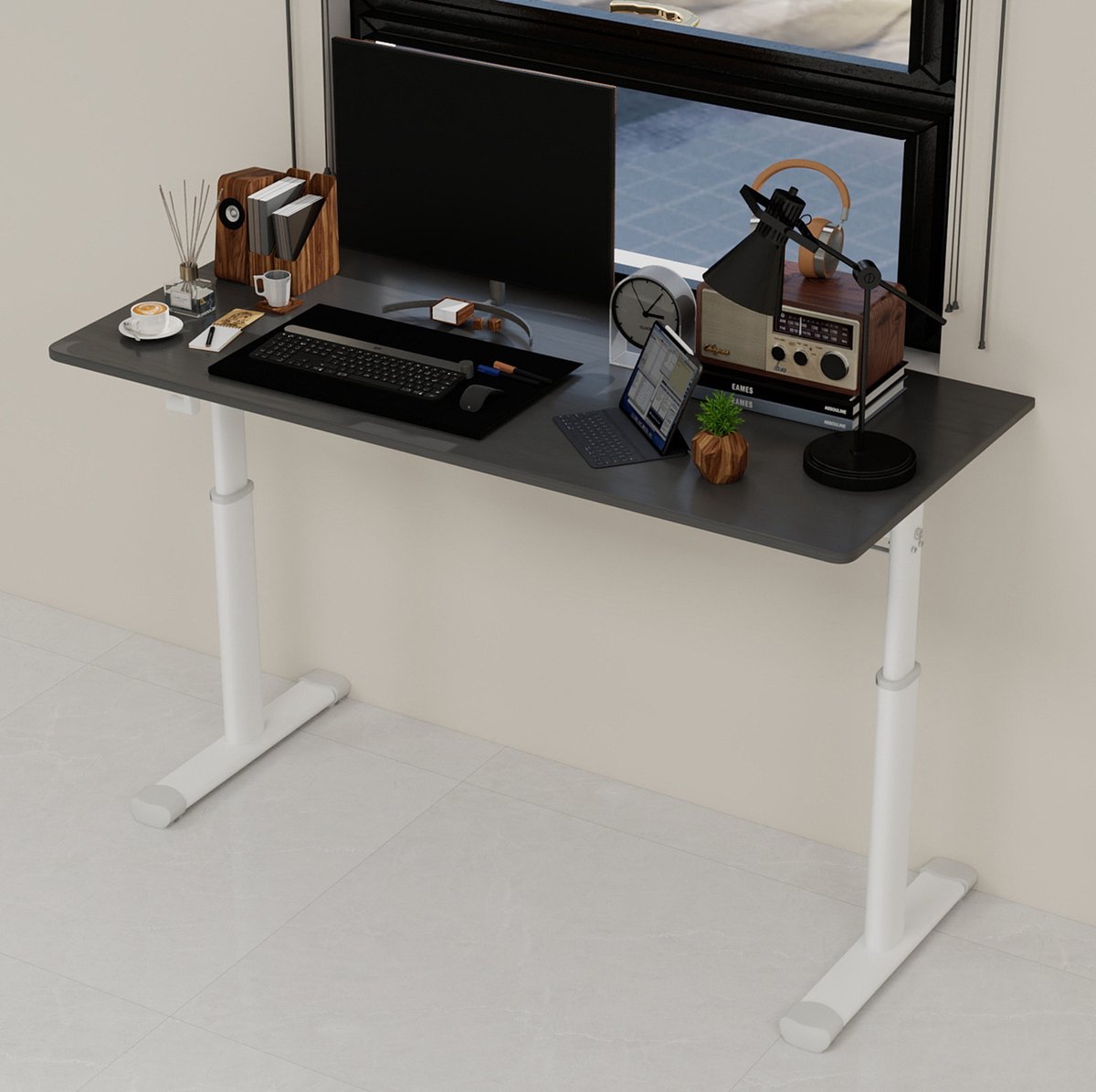 MODENUIT Bureau - Handmatig Verstelbaar Zit Sta Bureau - Voor Thuiswerk En Studie - Grijs - 120x60 Cm