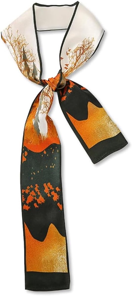 Elegante Zijden Sjaal voor Vrouwen met Bloemenprint - Smalle Lange Neckerchief voor Haar en Tas, Kunstzinnig Design en Veelzijdig Gebruik