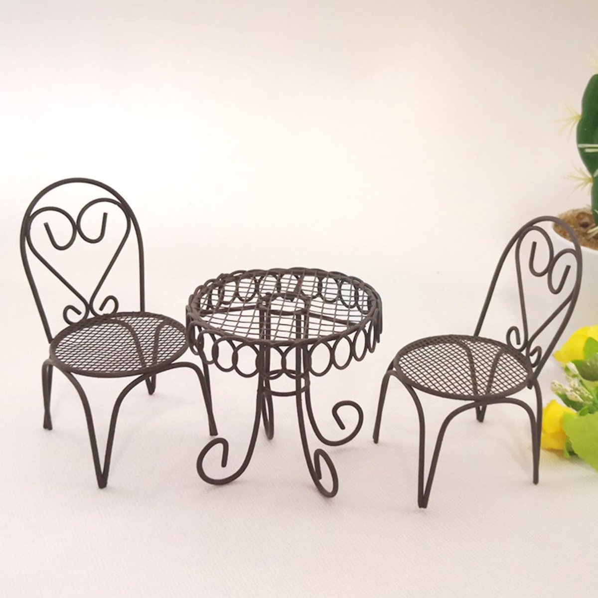 Miniature Tables and Chairs, 3 Pieces, Metal Mini Table and Chair, Round Restaurant Decoration, Garden Furniture, Mini - ShopVlot