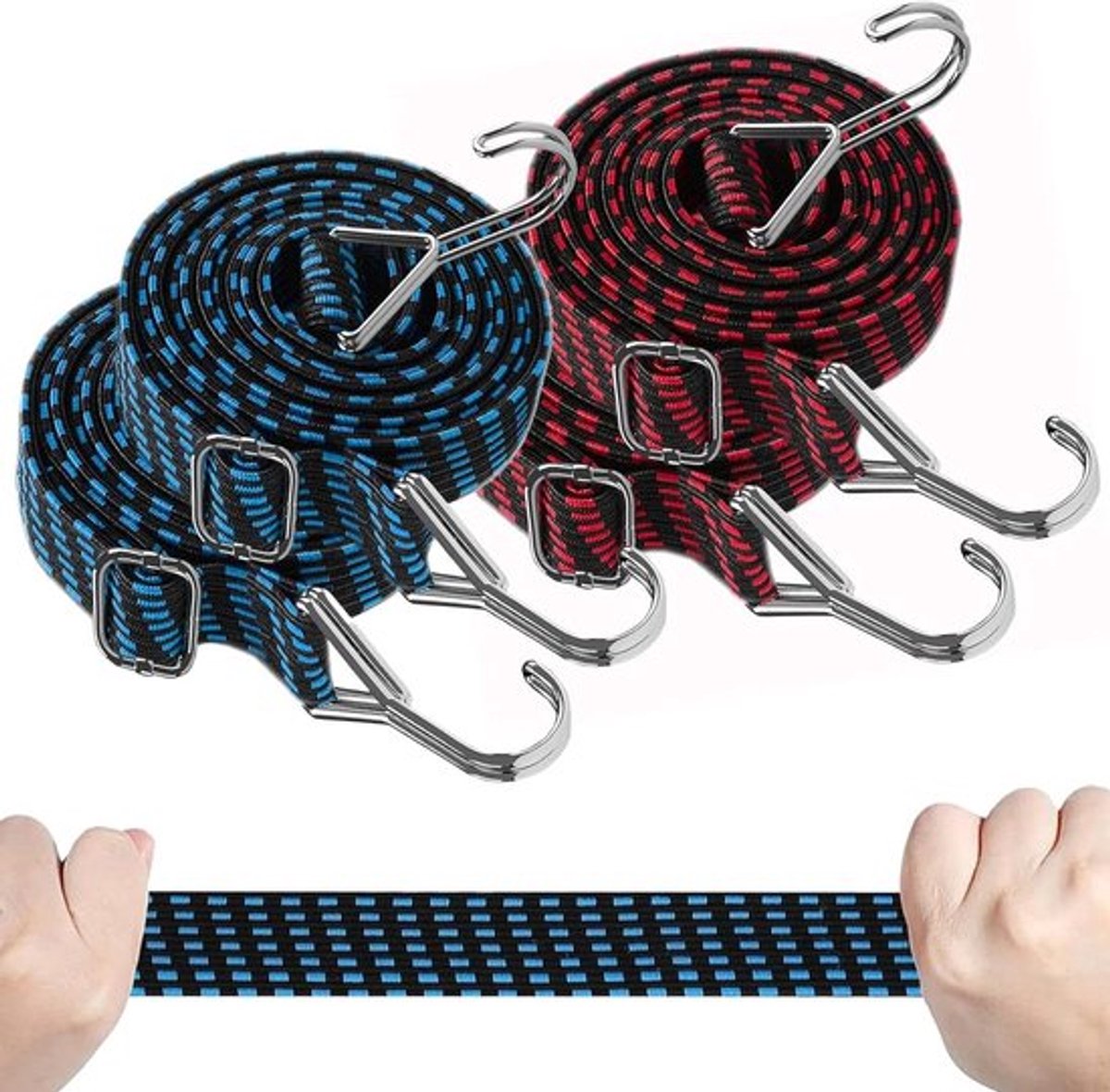 Verstelbare Spanrubber met Haken 100 cm - Set van 4 - Bagagespanner voor Camping en Motorfiets