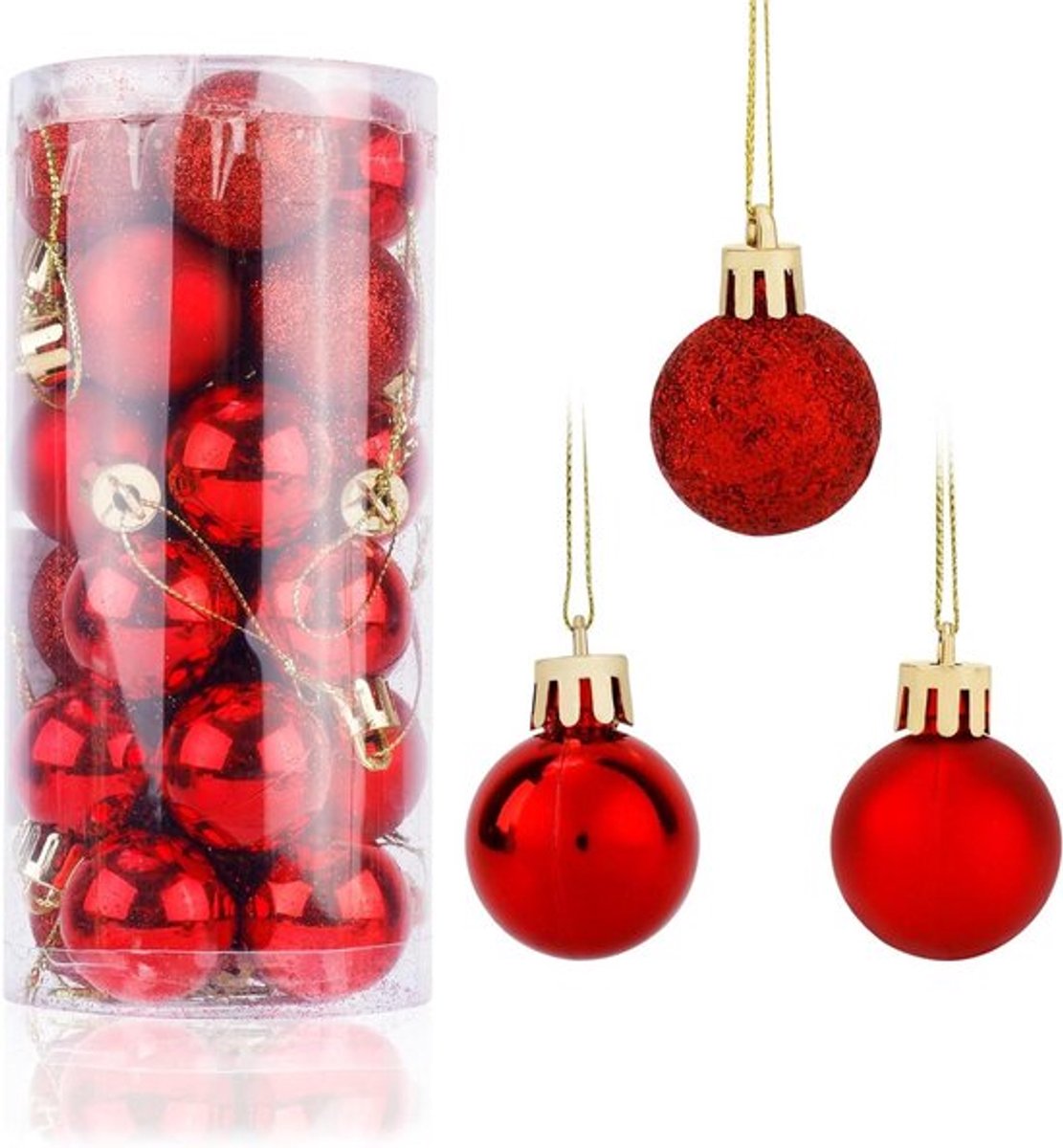 24-delige set Onbreekbare Plastic Kerstballen voor Mini-Kerstboom - Decoratieve Hangballen voor Feest en Bruiloft (Rood)