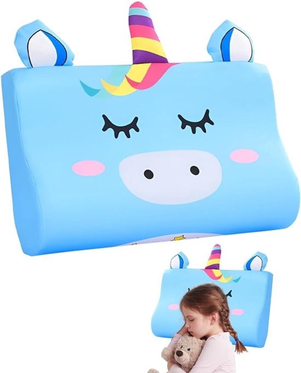 Ergonomisch Kinderkussen 45 x 27 cm met Kawaii Dieren - Ademend, Huidvriendelijk en Wasbaar Kussen voor Kinderen